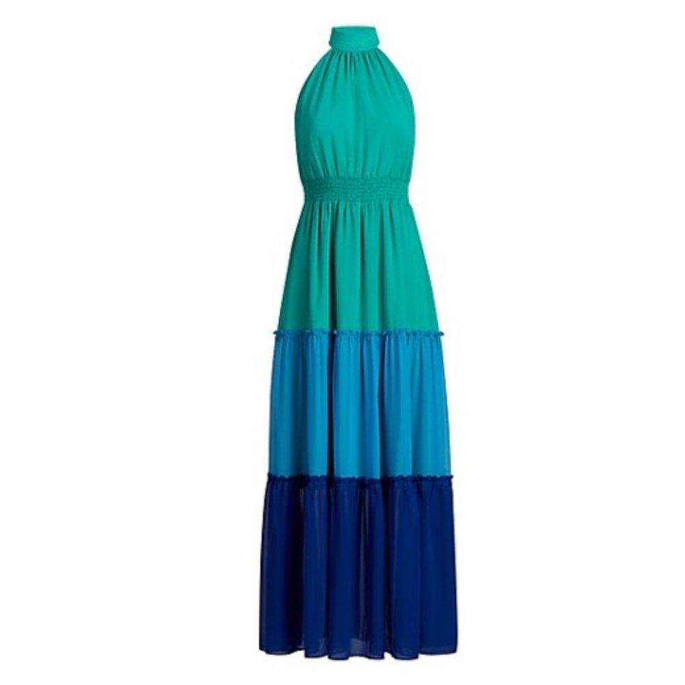 Colorblock Halter Maxi Dress